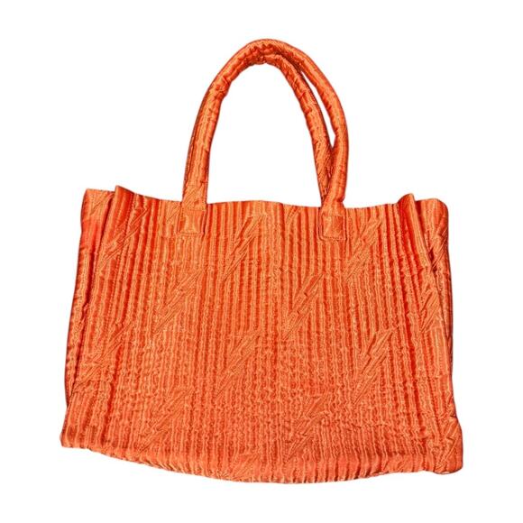Urban Outfitters Orange Quilted Satin Tote Bag Lightning Bolt Graphic Design - Picture 1 of 9